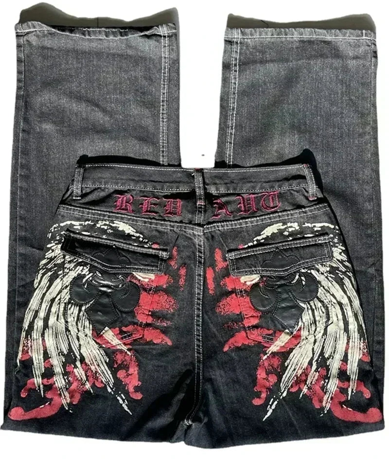 Pantalones vaqueros holgados bordados con letras de tendencia de calle americana para hombre Harajuku Y2K nuevos pantalones de pierna ancha de gran tamaño de Hip Hop pantalones vaqueros para fregar Unisex