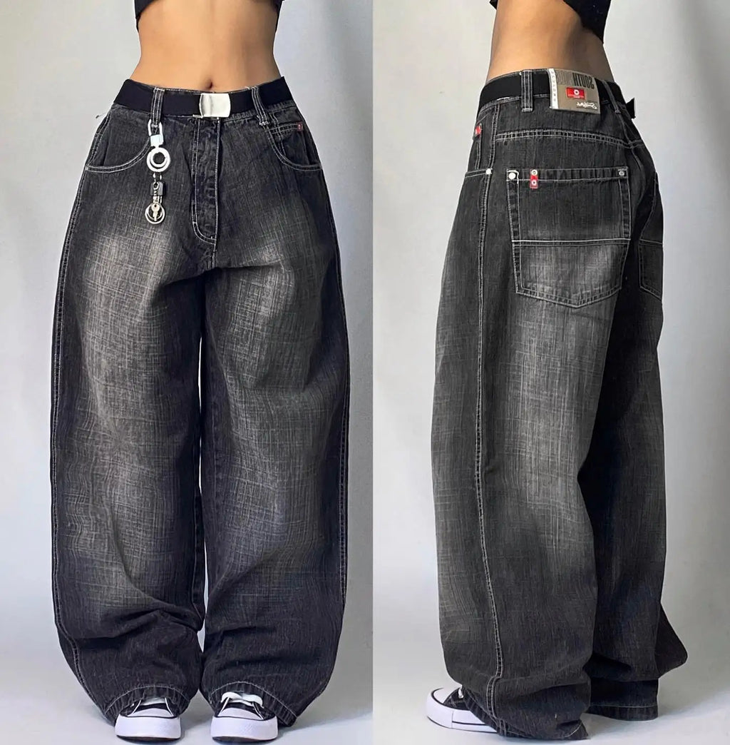 Ropa de calle nueva Harajuku Color sólido lavado pantalones vaqueros holgados hombres Y2K moda Retro Punk Casual Joker gótico pantalones de pierna ancha de cintura alta