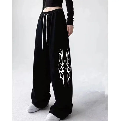Pantalones de chándal americanos sueltos rectos Hiphop Jazz Dance algodón impreso pantalones de pierna ancha Casual estilo perezoso pantalones deportivos de Hip-hop