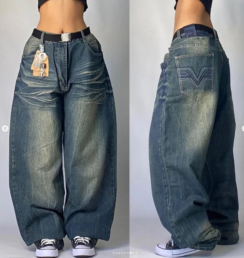 Ropa de calle nueva Harajuku Color sólido lavado pantalones vaqueros holgados hombres Y2K moda Retro Punk Casual Joker gótico pantalones de pierna ancha de cintura alta