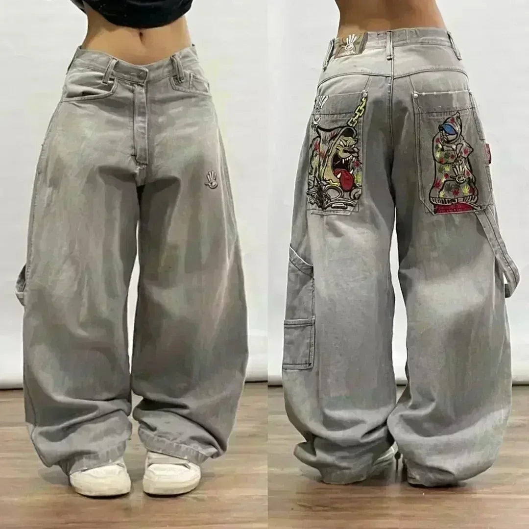 Pantalones vaqueros holgados bordados con letras de tendencia de calle americana para hombre Harajuku Y2K nuevos pantalones de pierna ancha de gran tamaño de Hip Hop pantalones vaqueros para fregar Unisex