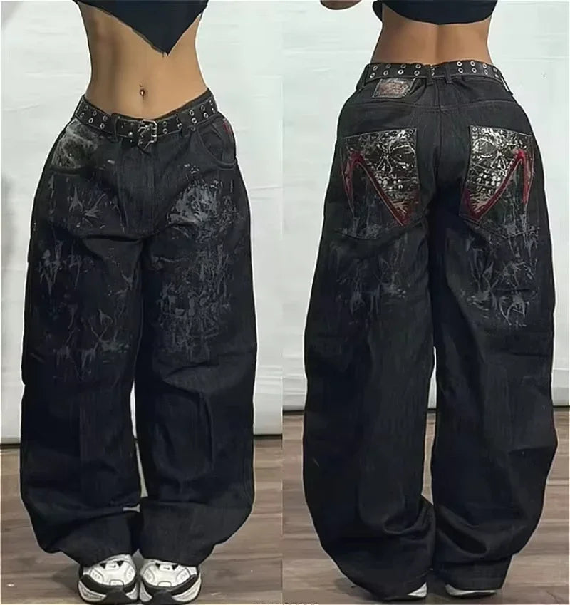 Pantalones vaqueros holgados bordados con letras de tendencia de calle americana para hombre Harajuku Y2K nuevos pantalones de pierna ancha de gran tamaño de Hip Hop pantalones vaqueros para fregar Unisex