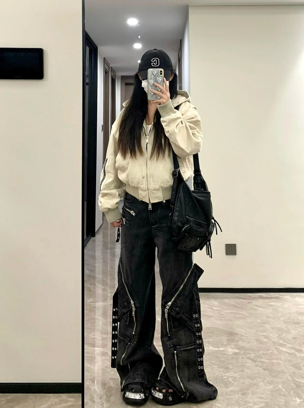 Vaqueros negros góticos Punk con múltiples bolsillos y cremallera para hombre y mujer, Vaqueros holgados de pierna ancha informales Vintage a la moda americana Y2K