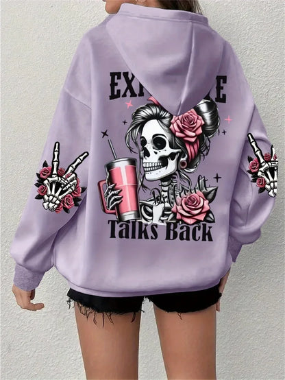 2025 Ropa deportiva de gran tamaño popular para otoño e invierno, sudadera con capucha de manga larga con estampado de calavera