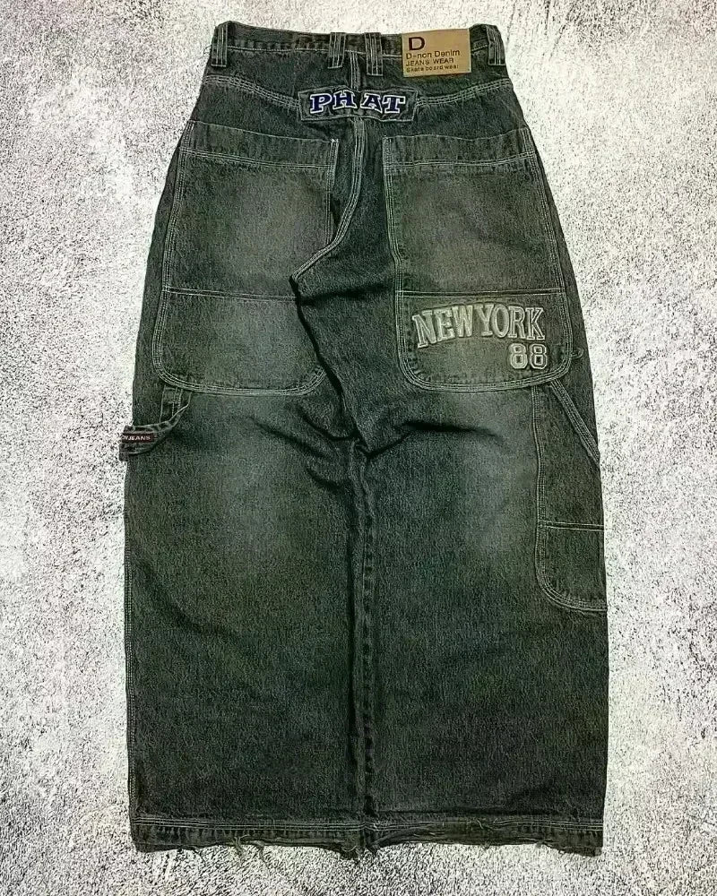 Pantalones vaqueros holgados bordados con letras de tendencia de calle americana para hombre Harajuku Y2K nuevos pantalones de pierna ancha de gran tamaño de Hip Hop pantalones vaqueros para fregar Unisex