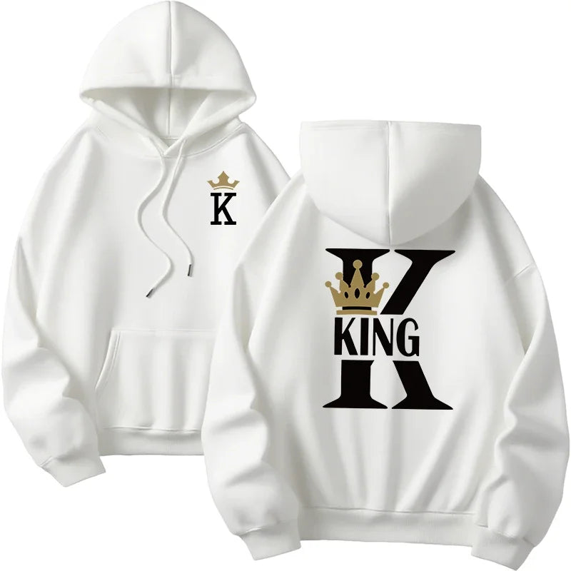 Mujer hombre hogar comodidad al aire libre cálido suelto Casual sudaderas con capucha 2025 nueva llegada parejas sudaderas clásico Queen King estampado pulóver