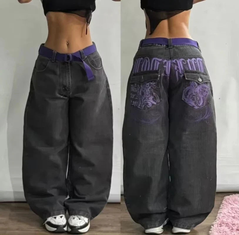 Vaqueros con estampado gótico Retro de Hip Hop americano para mujer Y2K, nueva venta de calle, pantalones de pierna ancha rectos sueltos, pantalones vaqueros Joker Unisex