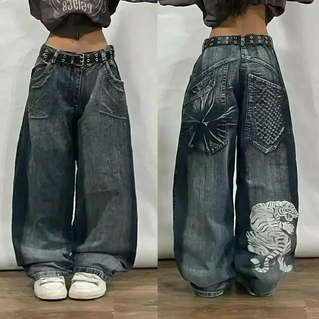 Pantalones vaqueros holgados bordados con letras de tendencia de calle americana para hombre Harajuku Y2K nuevos pantalones de pierna ancha de gran tamaño de Hip Hop pantalones vaqueros para fregar Unisex