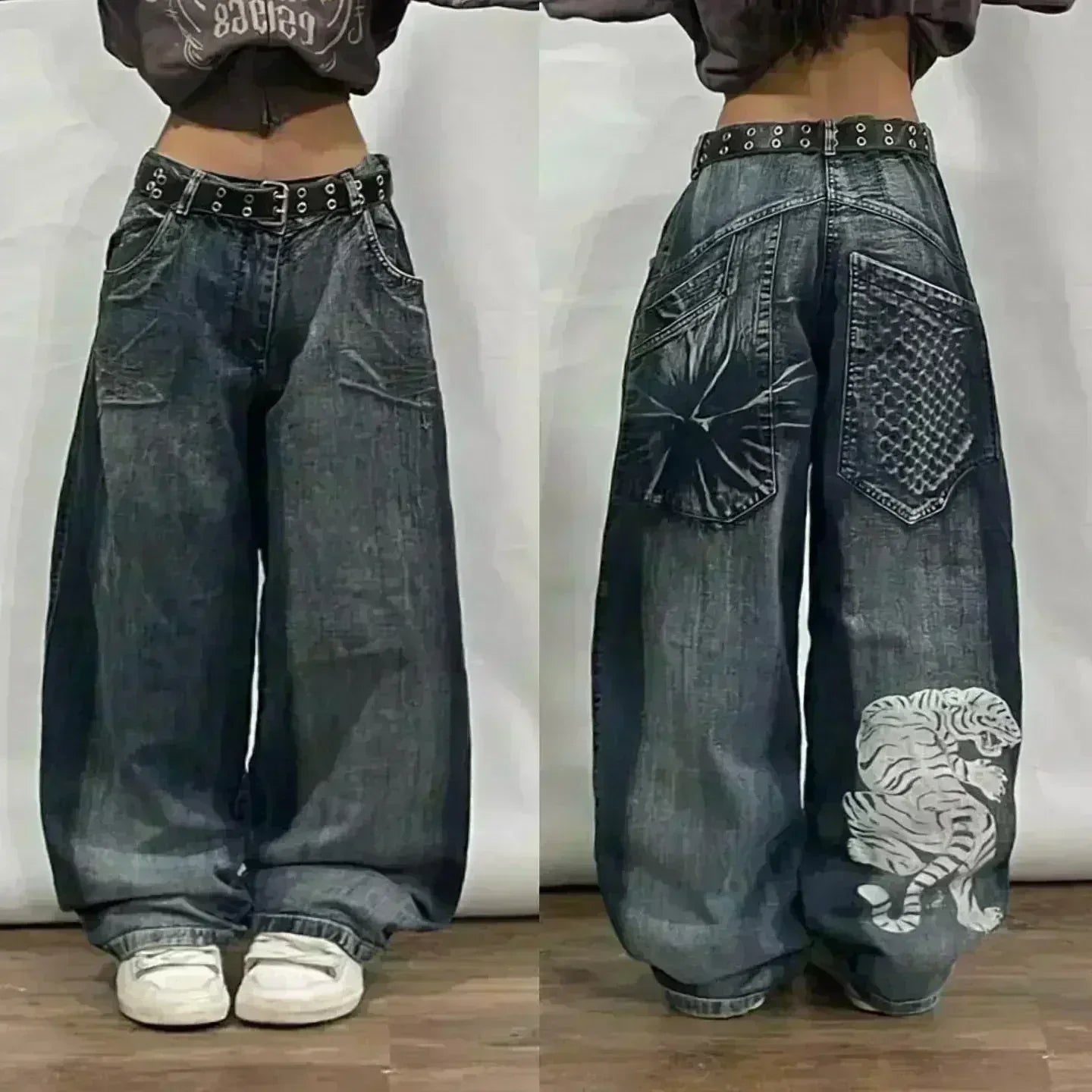 Pantalones vaqueros holgados bordados con letras de tendencia de calle americana para hombre Harajuku Y2K nuevos pantalones de pierna ancha de gran tamaño de Hip Hop pantalones vaqueros para fregar Unisex