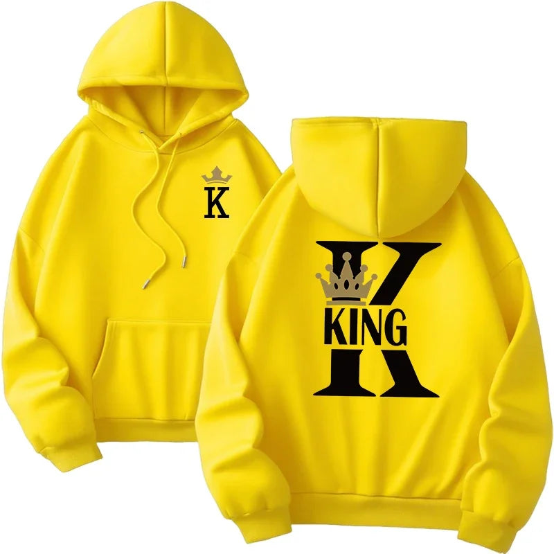 Mujer hombre hogar comodidad al aire libre cálido suelto Casual sudaderas con capucha 2025 nueva llegada parejas sudaderas clásico Queen King estampado pulóver