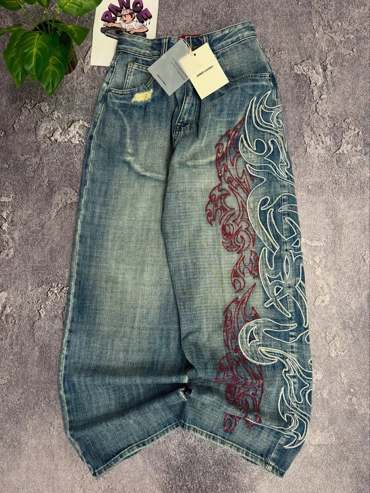 Vaqueros con estampado gótico Retro de Hip Hop americano para mujer Y2K, nueva venta de calle, pantalones de pierna ancha rectos sueltos, pantalones vaqueros Joker Unisex