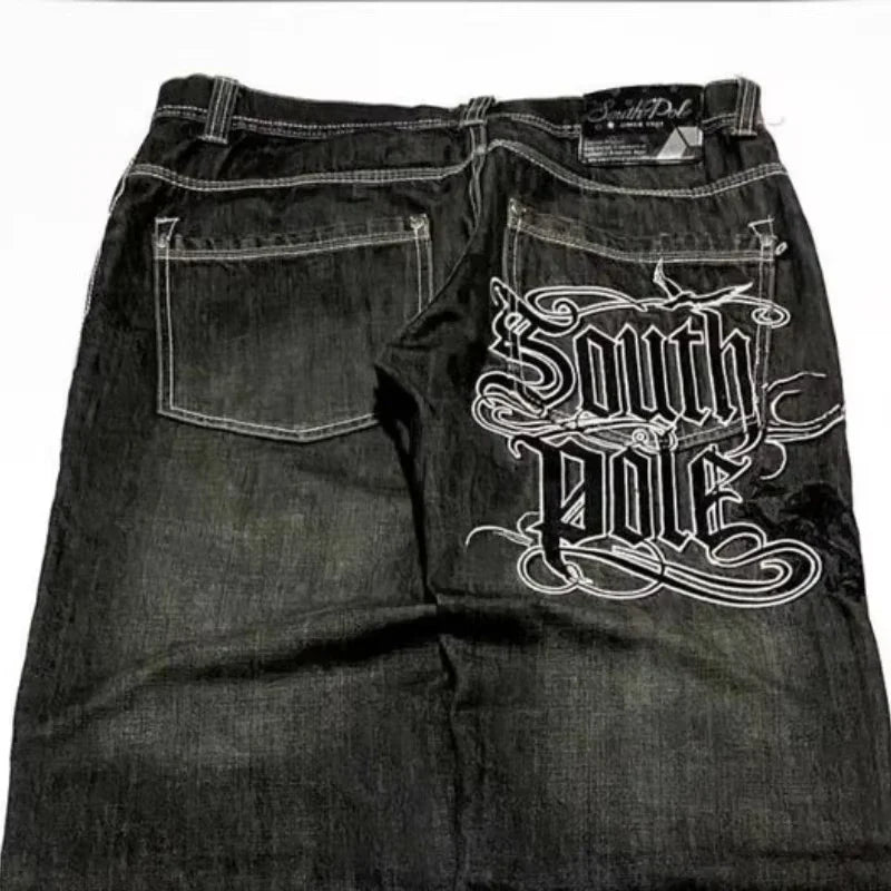 Pantalones vaqueros holgados bordados con letras de tendencia de calle americana para hombre Harajuku Y2K nuevos pantalones de pierna ancha de gran tamaño de Hip Hop pantalones vaqueros para fregar Unisex
